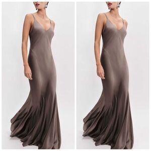 Reformation Tyler Satin Trumpet Maxi Dress Magnetic Brown - Size 2 - with tags